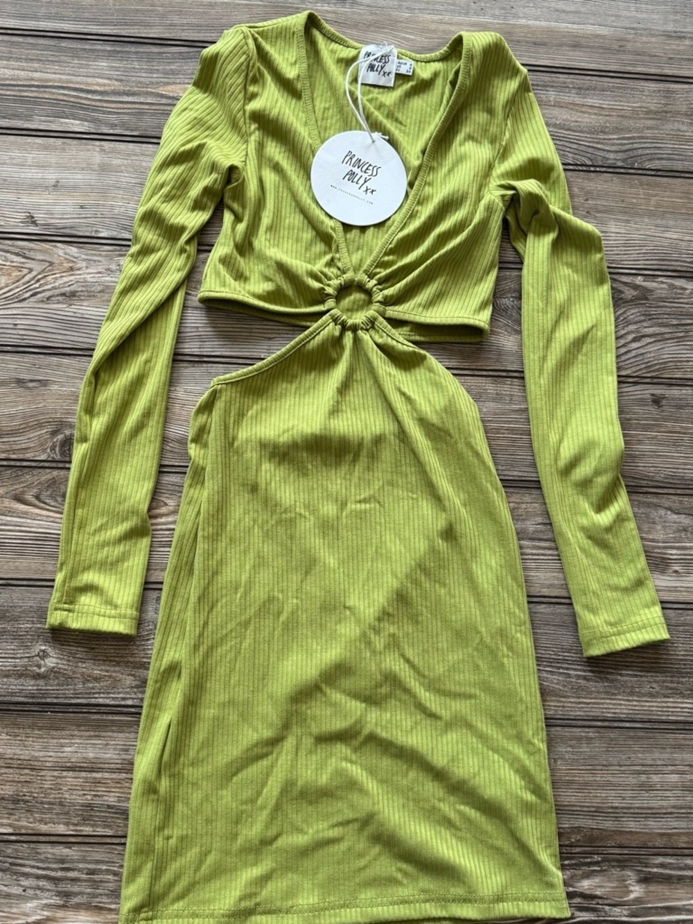 Princess Polly dress v neck Lime green Cutout sides Ribbed Mini Ayrton stretch 2